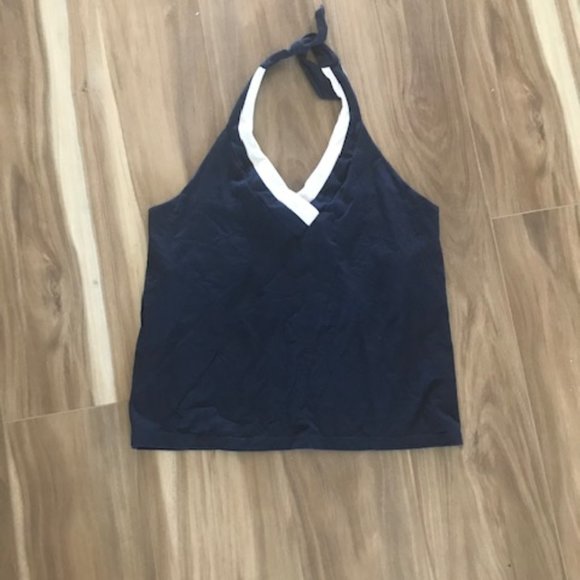 Jones NY halter top navy, white trim pullover knit - Picture 1 of 4